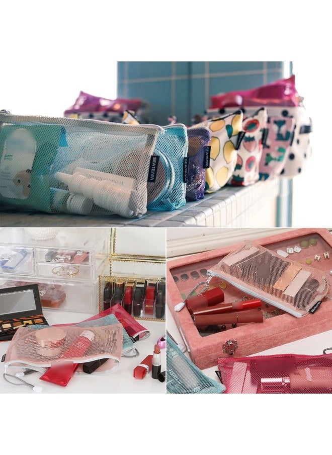 6pcs Multicolored Portable Travel Toiletry Pouch Nylon Mesh Cosmetic Makeup Organizer Bag with Zipper, Colorful