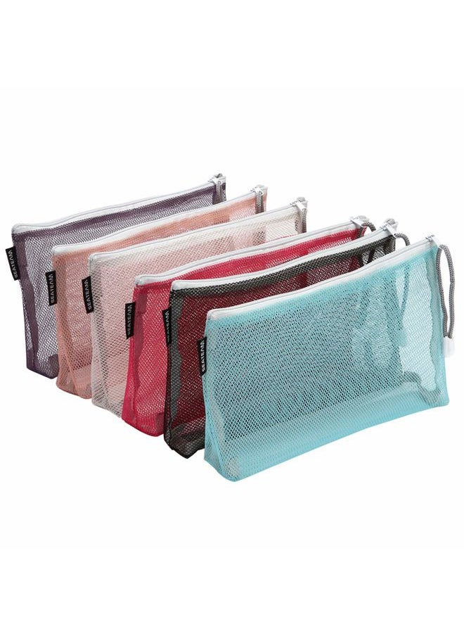 6pcs Multicolored Portable Travel Toiletry Pouch Nylon Mesh Cosmetic Makeup Organizer Bag with Zipper, Colorful