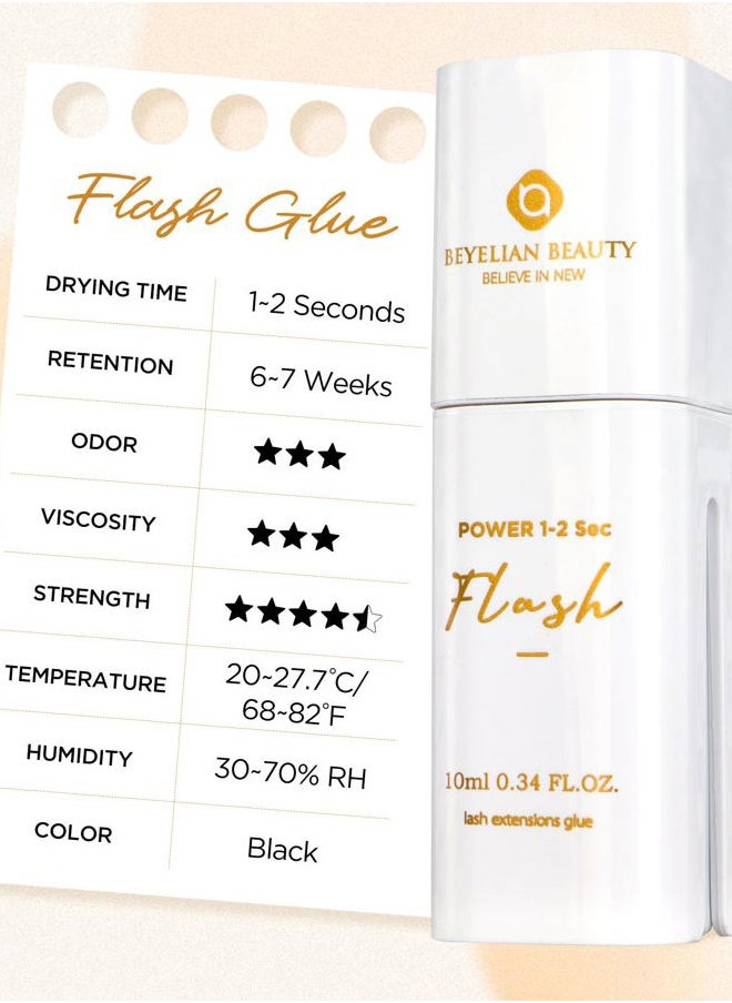 Eyelash Extension Glue, Lash Glue for Eyelash Extensions 10 ml, Smart Drop Technology Flash Glue for Classic and Volume Lashes, 0.03 ml per Drop, 1 S Dry Time, 6-7 Weeks Retention by BEYELIAN