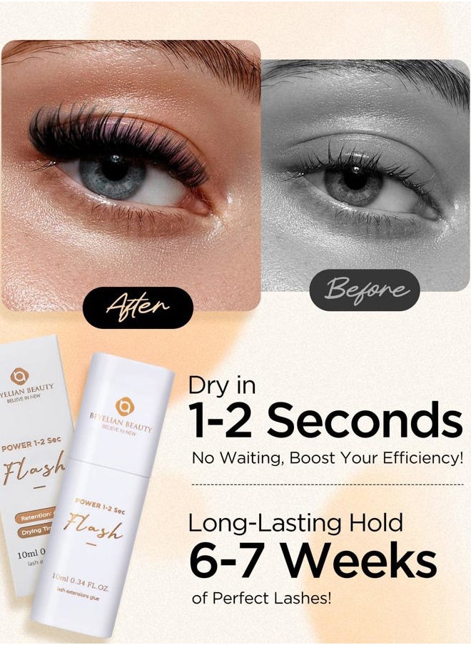 Eyelash Extension Glue, Lash Glue for Eyelash Extensions 10 ml, Smart Drop Technology Flash Glue for Classic and Volume Lashes, 0.03 ml per Drop, 1 S Dry Time, 6-7 Weeks Retention by BEYELIAN