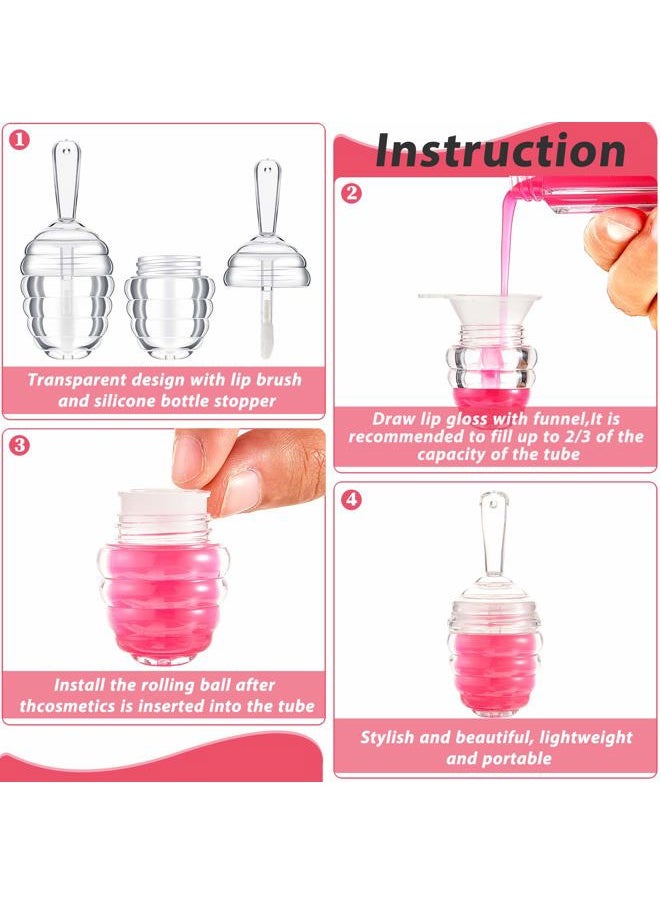 18 Pieces Honey Pots Shaped Lip Gloss Tube Empty Plastic Lip Gloss Container Mini Clear Refillable Lip Balm Bottle Container with 2 Pieces Plastic Funnels for Women DIY Cosmetics, 6 ml