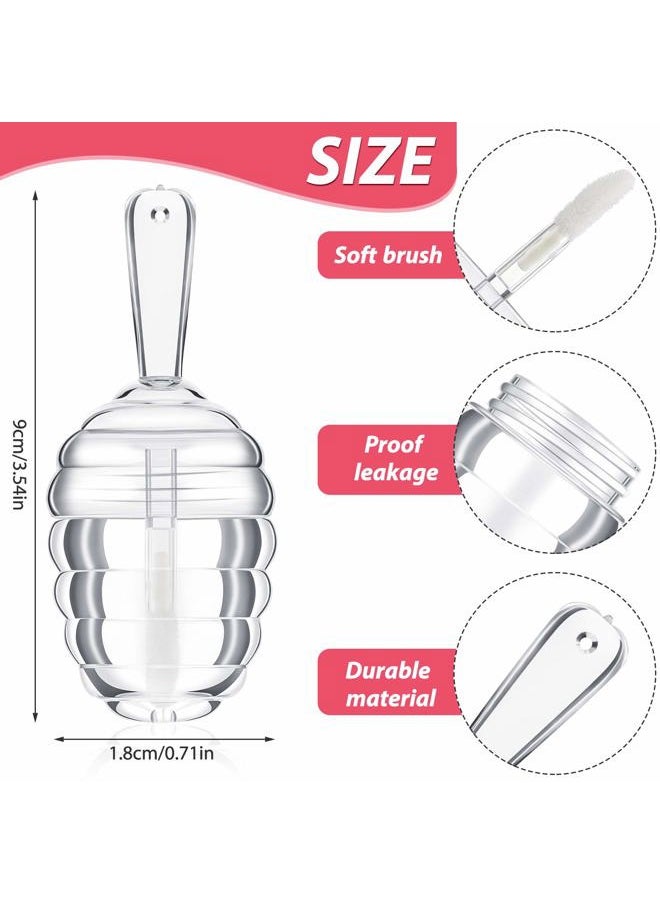 18 Pieces Honey Pots Shaped Lip Gloss Tube Empty Plastic Lip Gloss Container Mini Clear Refillable Lip Balm Bottle Container with 2 Pieces Plastic Funnels for Women DIY Cosmetics, 6 ml