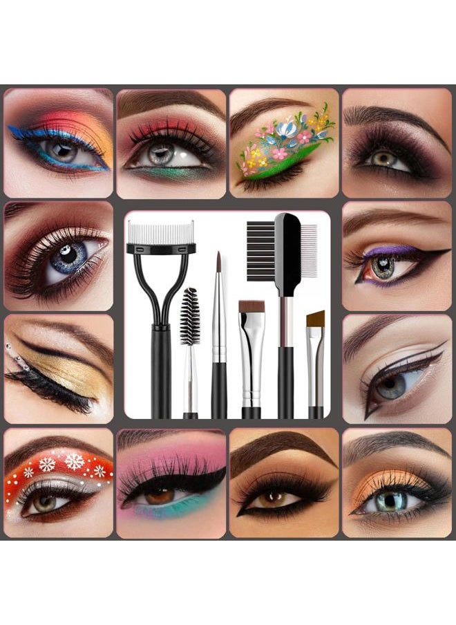 Eyebrow Brush & Eyelash Separator Eyeliner Brush and Brow Comb Lash Spoolie Brush, Steel Mascara Comb Grooming Brush, 5Pcs Eye Makeup Tools