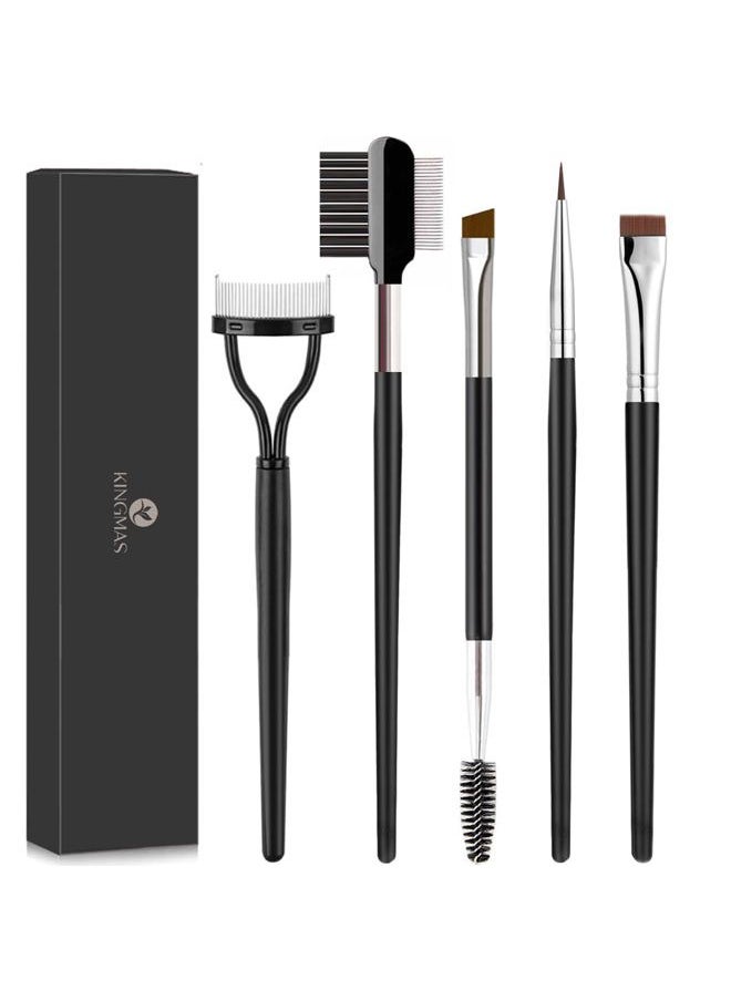 Eyebrow Brush & Eyelash Separator Eyeliner Brush and Brow Comb Lash Spoolie Brush, Steel Mascara Comb Grooming Brush, 5Pcs Eye Makeup Tools