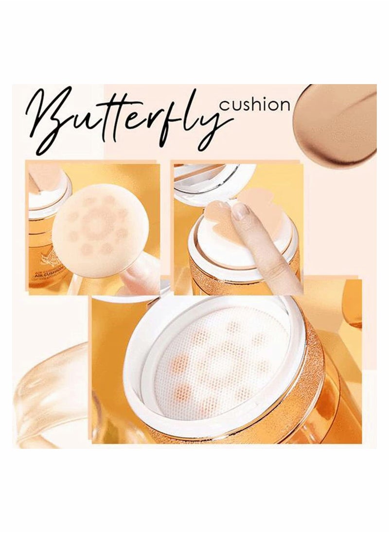 Butterfly Cushion BB Cream, Air Cushion CC Cream, Moisturizing Concealer Makeup Base Primer BB Liquid Foundation, Easy to use (Lvory White+Natural Skin Color)