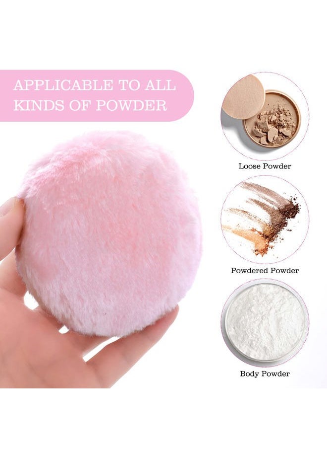 Large Fluffy Powder Puff, 4 Inch Ultra Soft Washable Reusable Velour Face Body Powder Puff Loose Powder Puffs Wet Dry Makeup Tool (Pink&Yellow)