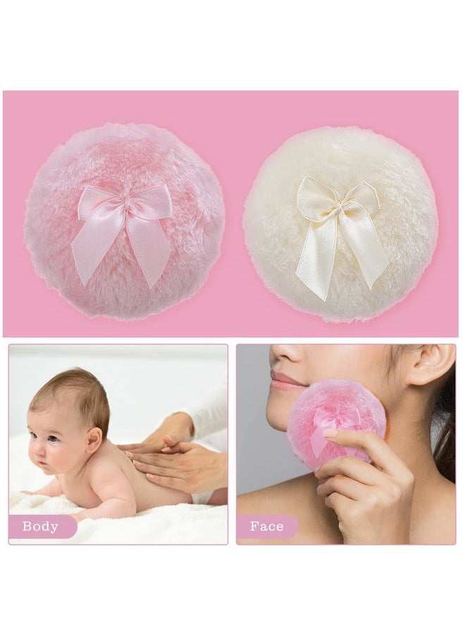 Large Fluffy Powder Puff, 4 Inch Ultra Soft Washable Reusable Velour Face Body Powder Puff Loose Powder Puffs Wet Dry Makeup Tool (Pink&Yellow)