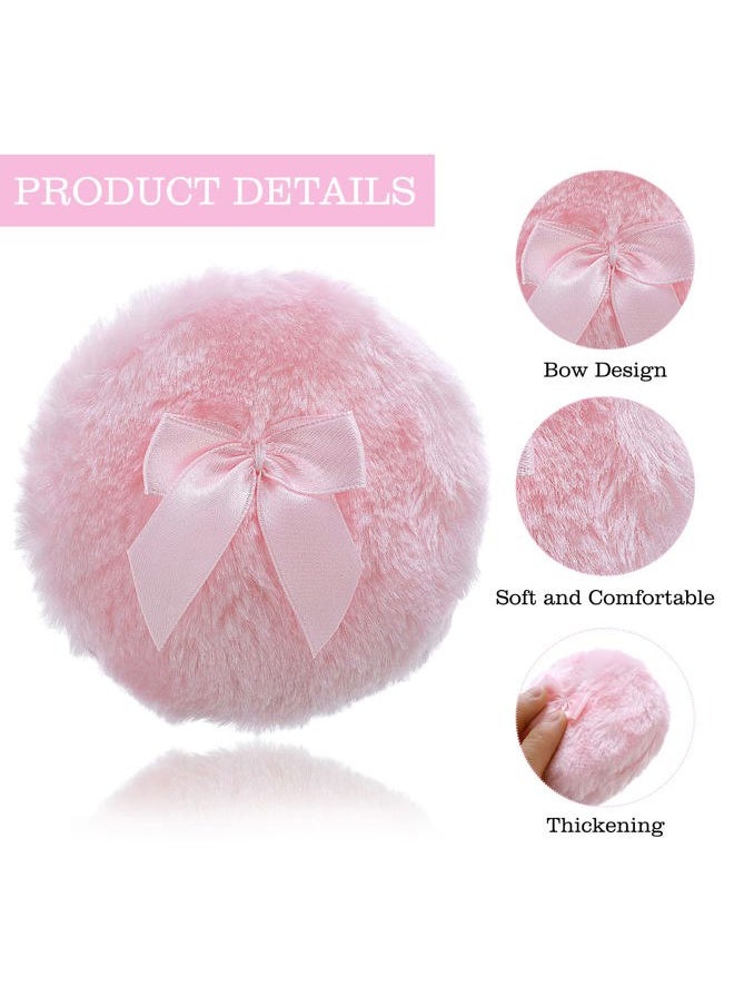 Large Fluffy Powder Puff, 4 Inch Ultra Soft Washable Reusable Velour Face Body Powder Puff Loose Powder Puffs Wet Dry Makeup Tool (Pink&Yellow)