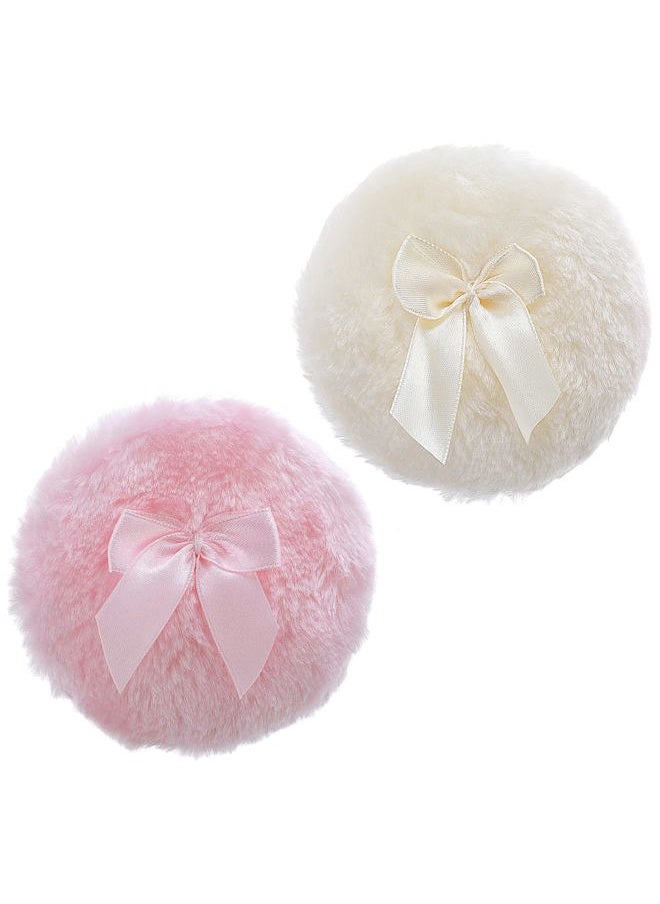 Large Fluffy Powder Puff, 4 Inch Ultra Soft Washable Reusable Velour Face Body Powder Puff Loose Powder Puffs Wet Dry Makeup Tool (Pink&Yellow)