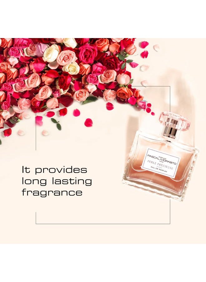 Perle Precieuse- 3.4 Oz Eau De Parfum - Fragrance Mist For Women - Powdery Floral Musk Scent - Perfume Spray With Mandarin, Pear, Rose, Musk, Vanilla Accords