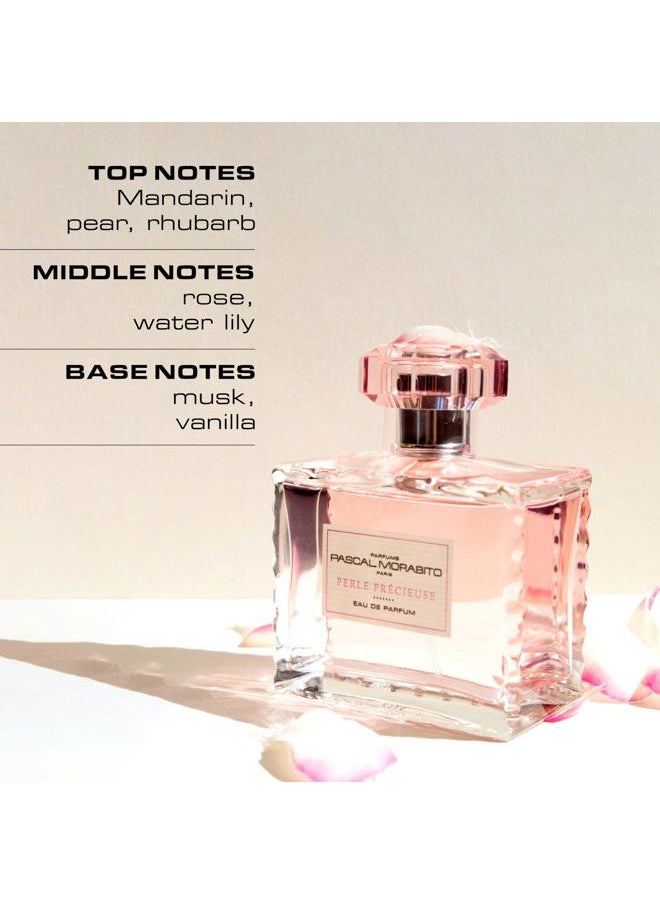 Perle Precieuse- 3.4 Oz Eau De Parfum - Fragrance Mist For Women - Powdery Floral Musk Scent - Perfume Spray With Mandarin, Pear, Rose, Musk, Vanilla Accords