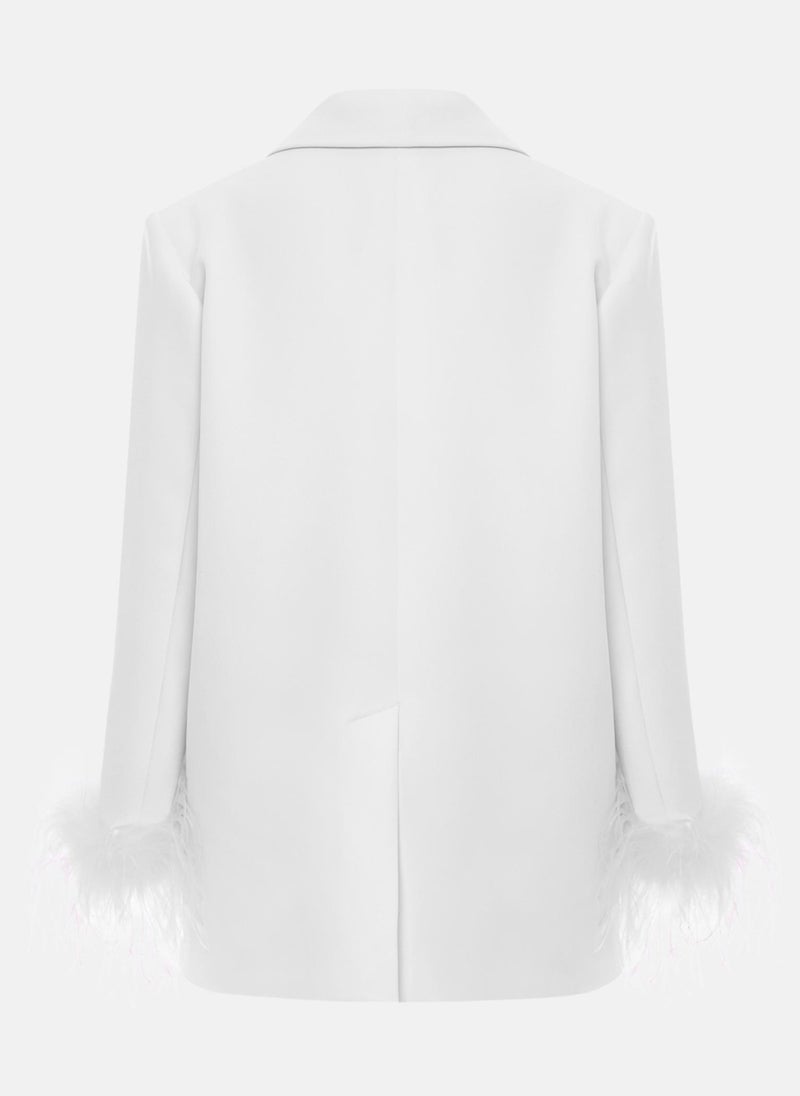 Single-breasted jacket with accent buttons and feathers