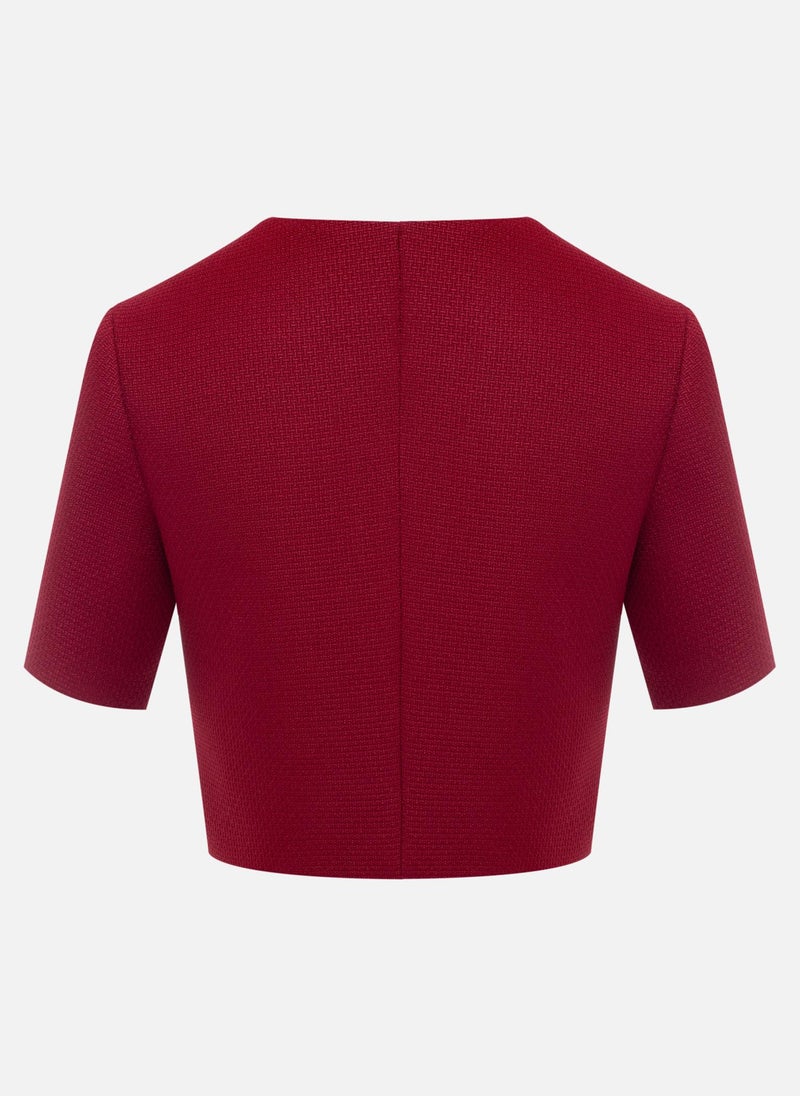 Short-sleeved tweed jacket with textured buttons