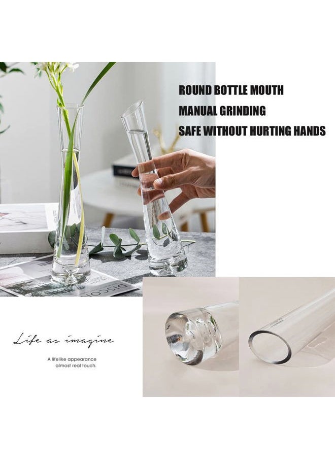 20CM Small Flower Vase Tall Thin Narrow Necked Glass Vases Clear Mini Mouth Single Stem Vases for Decorative Home Decor Living Room Office and Centerpieces
