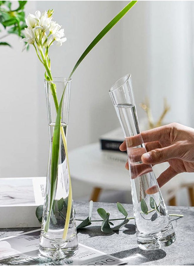 20CM Small Flower Vase Tall Thin Narrow Necked Glass Vases Clear Mini Mouth Single Stem Vases for Decorative Home Decor Living Room Office and Centerpieces