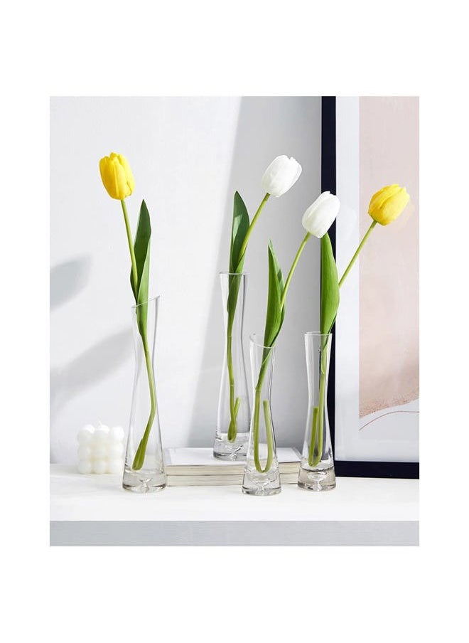 20CM Small Flower Vase Tall Thin Narrow Necked Glass Vases Clear Mini Mouth Single Stem Vases for Decorative Home Decor Living Room Office and Centerpieces