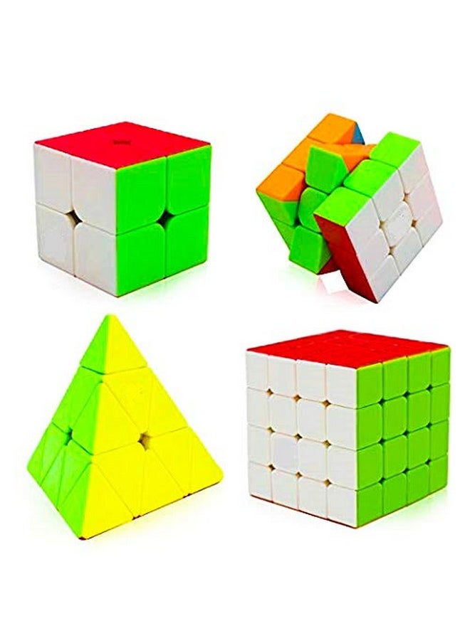 D ETERNAL High Speed Stickerless Cube Combo Set 2X2 3X3 4X4 And Pyraminx Pyramid Triangle Puzzle Cubic Combo, Kids and Professionals