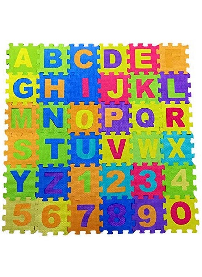 FunBlast 36pcs Mini Puzzle Foam Mat for Kids, Interlocking Learning Alphabet and Number Mat for Kids - Multicolor (Mat_36Pcs_New)