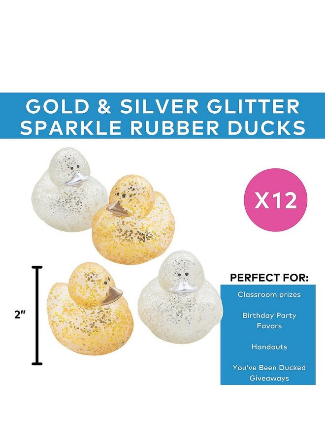 Fun Express Gold & Silver Glitter Sparkle Rubber Ducks - 12 Pieces | Baby Shower, Beach, Pool, Birthday, Bathtub Toys