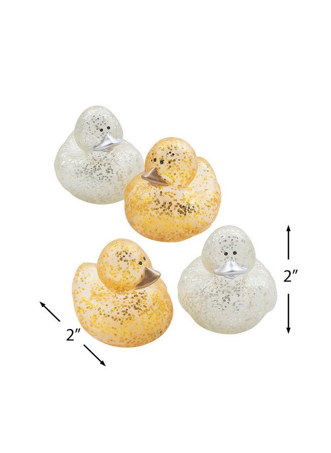 Fun Express Gold & Silver Glitter Sparkle Rubber Ducks - 12 Pieces | Baby Shower, Beach, Pool, Birthday, Bathtub Toys