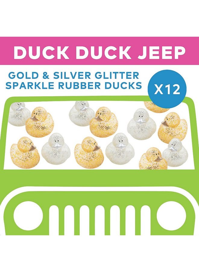 Fun Express Gold & Silver Glitter Sparkle Rubber Ducks - 12 Pieces | Baby Shower, Beach, Pool, Birthday, Bathtub Toys