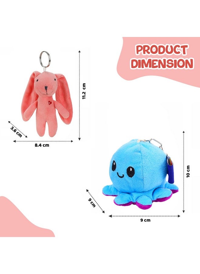 Webby Combo of Plush Keychain Octopus and Standing Bunny Soft Toys | Cute Stuffed Animal Keychains Set for Kids and Adults (Set of 2)