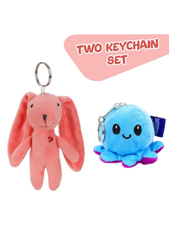 Webby Combo of Plush Keychain Octopus and Standing Bunny Soft Toys | Cute Stuffed Animal Keychains Set for Kids and Adults (Set of 2)
