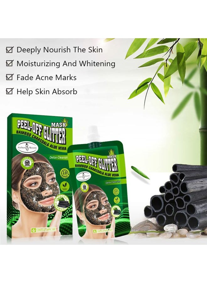 Bamboo Charcoal Aloe Vera Peel-Off Glitter Mask Oil-Control Anti-Acne Moisturizing Detox Cleansing 10 minutes Facial Therapy 120ml/4.06fl.oz