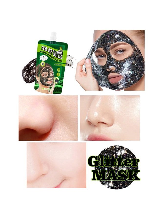 Bamboo Charcoal Aloe Vera Peel-Off Glitter Mask Oil-Control Anti-Acne Moisturizing Detox Cleansing 10 minutes Facial Therapy 120ml/4.06fl.oz