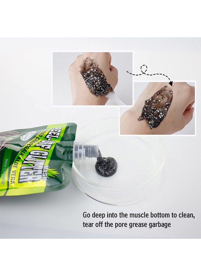 Bamboo Charcoal Aloe Vera Peel-Off Glitter Mask Oil-Control Anti-Acne Moisturizing Detox Cleansing 10 minutes Facial Therapy 120ml/4.06fl.oz