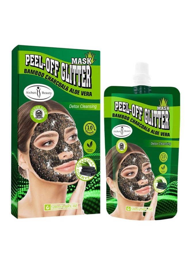Bamboo Charcoal Aloe Vera Peel-Off Glitter Mask Oil-Control Anti-Acne Moisturizing Detox Cleansing 10 minutes Facial Therapy 120ml/4.06fl.oz