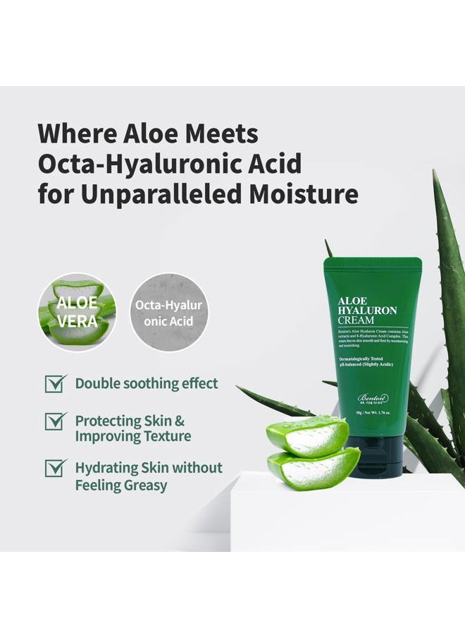 Aloe Hyaluron Cream 50g (1.76 oz.) - Aloe Leaf Water & Hyaluronic Acid Contained Soothing and Moisturizing Facial Cream, for Dryness and Itchy Senstivie Skin
