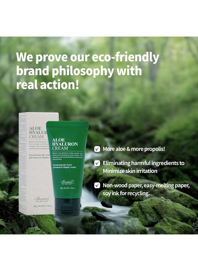 Aloe Hyaluron Cream 50g (1.76 oz.) - Aloe Leaf Water & Hyaluronic Acid Contained Soothing and Moisturizing Facial Cream, for Dryness and Itchy Senstivie Skin