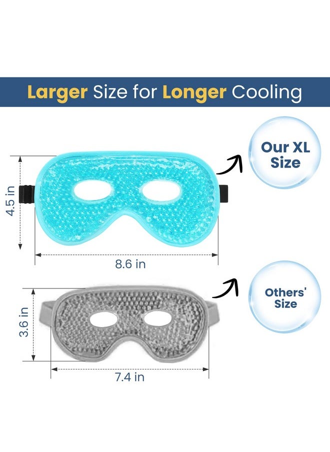 BeeVines Gel Eye Mask, 2 Pack XL Jumbo Size Cooling Ice Masks for Puffy Eyes for Men & Women, Cold & Warm Compress for Post Surgery, Puffiness, Allergies, Sinuses & Migraines Treatment