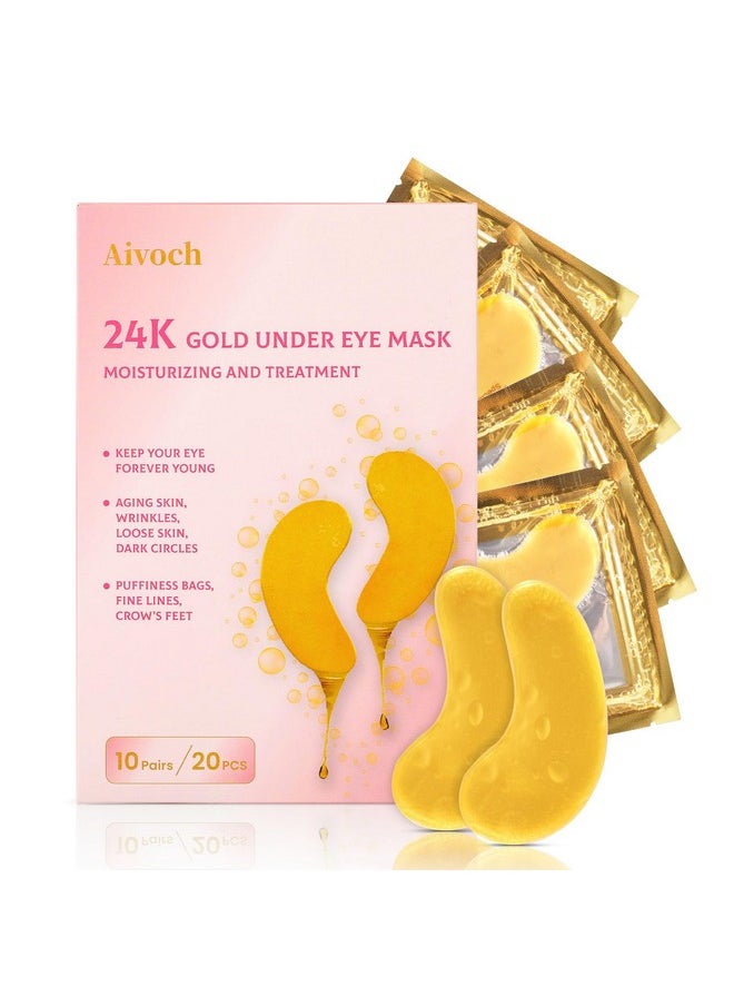 Aivoch 10Pairs 20Pcs 24K Gold Under Eye Patches, Collagen Eye Masks for Dark Circles and Puffiness, Reduce Wrinkles and Puffy Eyes, Refresh Your Skin, Women Skincare Eye Treatment Products