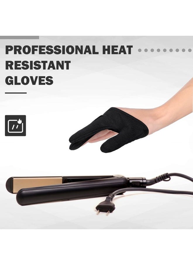 2 Pcs Heat Resistant Gloves for Hair Styling Curling Wand 3 Finger Reusable Mittens Protection Gloves for Barber Dye Protector Straightening