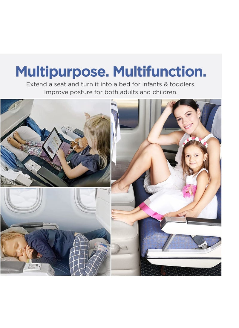Grey Inflatable Footrest for Airplane, Car Seat and Toddler Bed - Relieves Swelling, Integrated Inflating Buttons - Airplane Foot Rest Pillow for Kids, Foot Stool for Comfort.