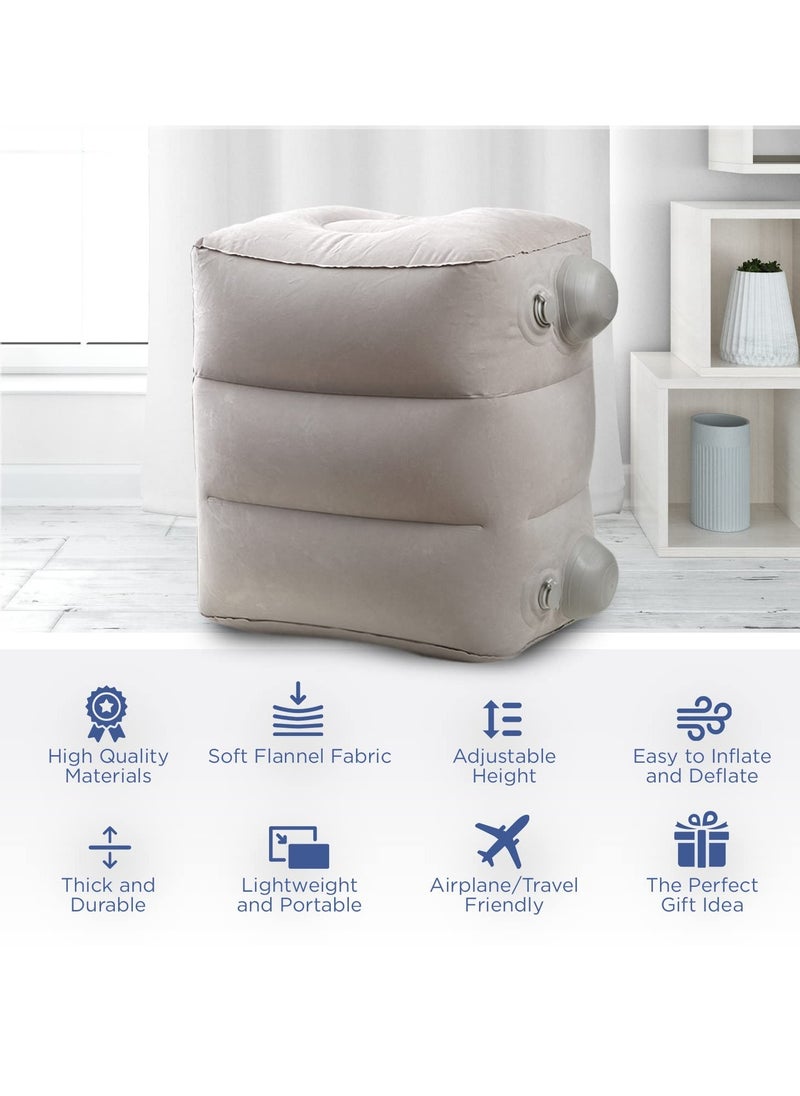 Grey Inflatable Footrest for Airplane, Car Seat and Toddler Bed - Relieves Swelling, Integrated Inflating Buttons - Airplane Foot Rest Pillow for Kids, Foot Stool for Comfort.