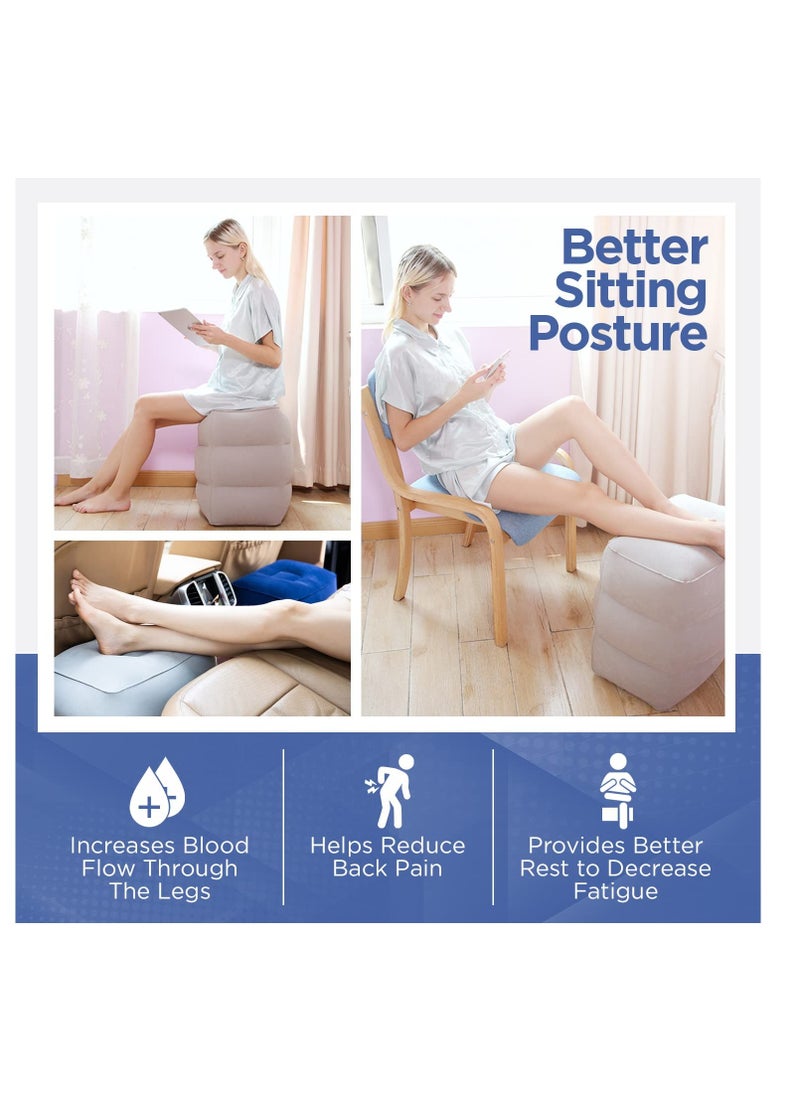 Grey Inflatable Footrest for Airplane, Car Seat and Toddler Bed - Relieves Swelling, Integrated Inflating Buttons - Airplane Foot Rest Pillow for Kids, Foot Stool for Comfort.