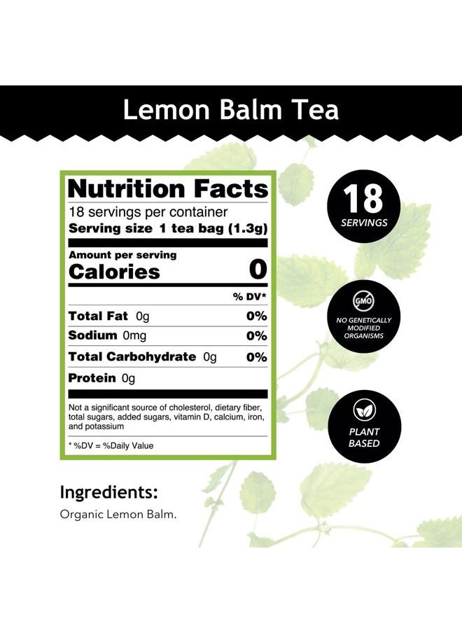 Organic Lemon Balm - OU Kosher, USDA Organic, CCOF Organic, 18 Bleach-Free Tea Bags