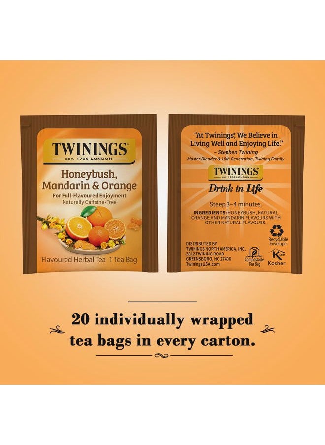 Honeybush Mandarin & Orange Herbal Tea - Naturally Caffeine-Free Tea Bags Individually Wrapped, 20 Count
