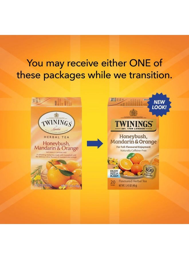 Honeybush Mandarin & Orange Herbal Tea - Naturally Caffeine-Free Tea Bags Individually Wrapped, 20 Count