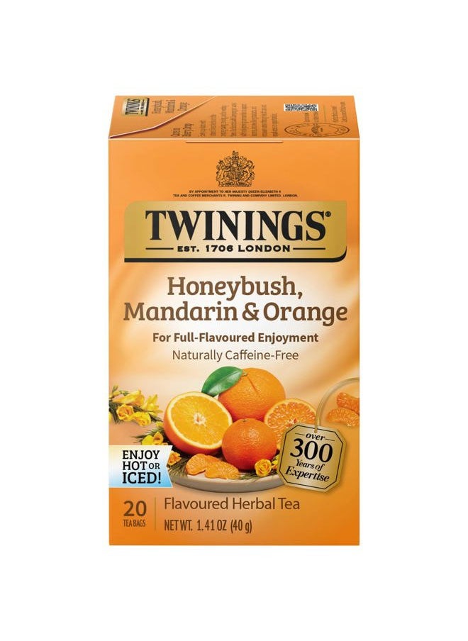 Honeybush Mandarin & Orange Herbal Tea - Naturally Caffeine-Free Tea Bags Individually Wrapped, 20 Count