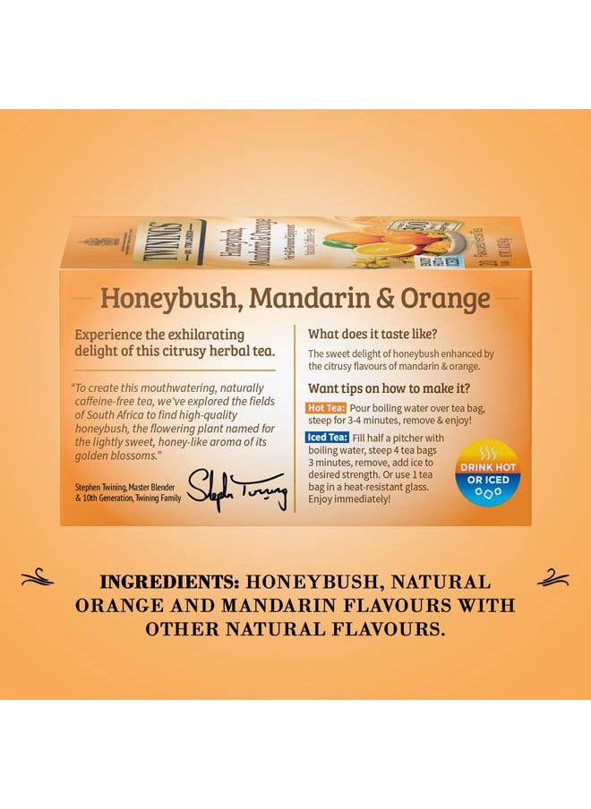 Honeybush Mandarin & Orange Herbal Tea - Naturally Caffeine-Free Tea Bags Individually Wrapped, 20 Count
