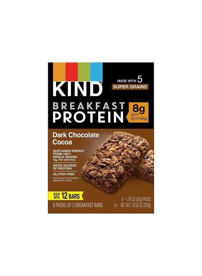 Breakfast, Healthy Snack Bar, Dark Chocolate Cocoa, Gluten Free Breakfast Bars, 8g Protein, 1.76 OZ Packs (6 Count)