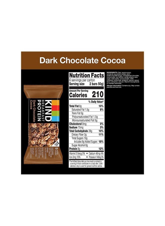Breakfast, Healthy Snack Bar, Dark Chocolate Cocoa, Gluten Free Breakfast Bars, 8g Protein, 1.76 OZ Packs (6 Count)