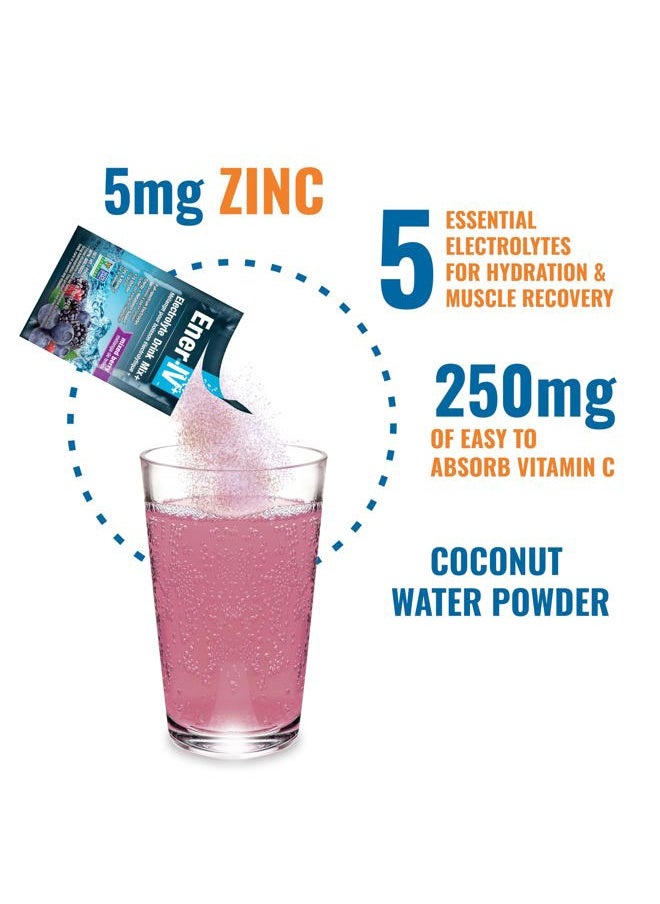 Ener-IV Electrolyte Hydration & Energy Drink Potassium Vitamin C & Zinc Electrolytes Powder Packets - Muscle Recovery & Immunity Sports Drinks for Women & Men Low Sugar Vegan, Mixed Berry - 12 Count