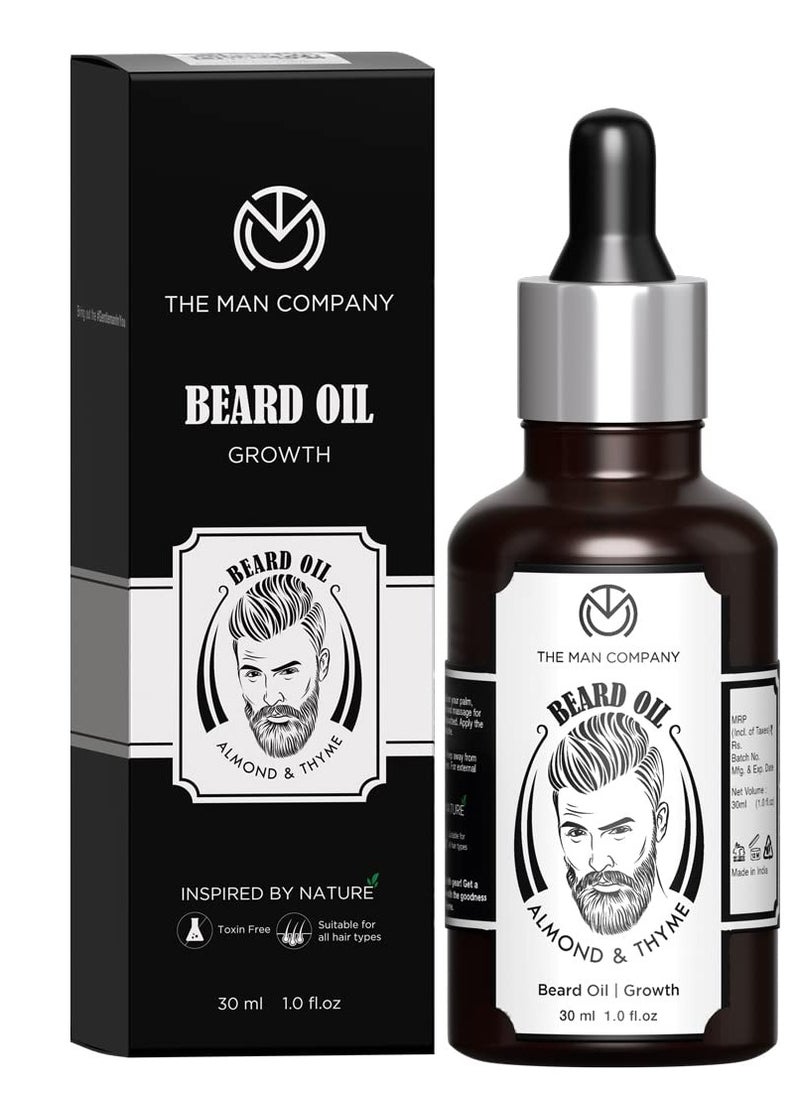 The Man Company Beard Oil for Growing Beard Faster with Almond and Thyme 100% NATURAL Best Beard Growth Oil for Men Nourishes and Strengthens Uneven Patchy Beard - 30ML