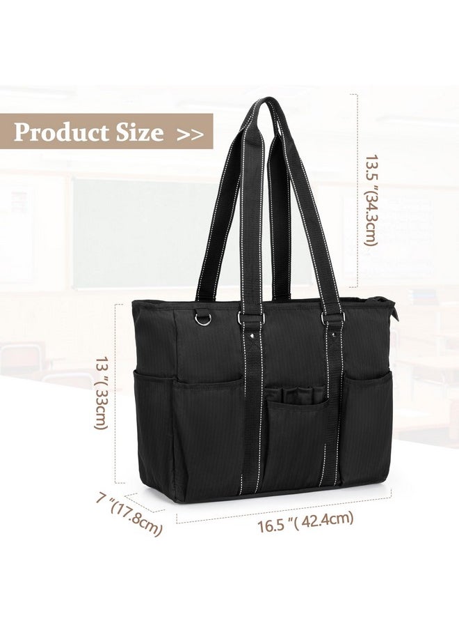 Damero Teacher Tote Bag with Padded Laptop Sleeve, Teacher Work Bag Utility Bag for Office, Travel or Business, Black
