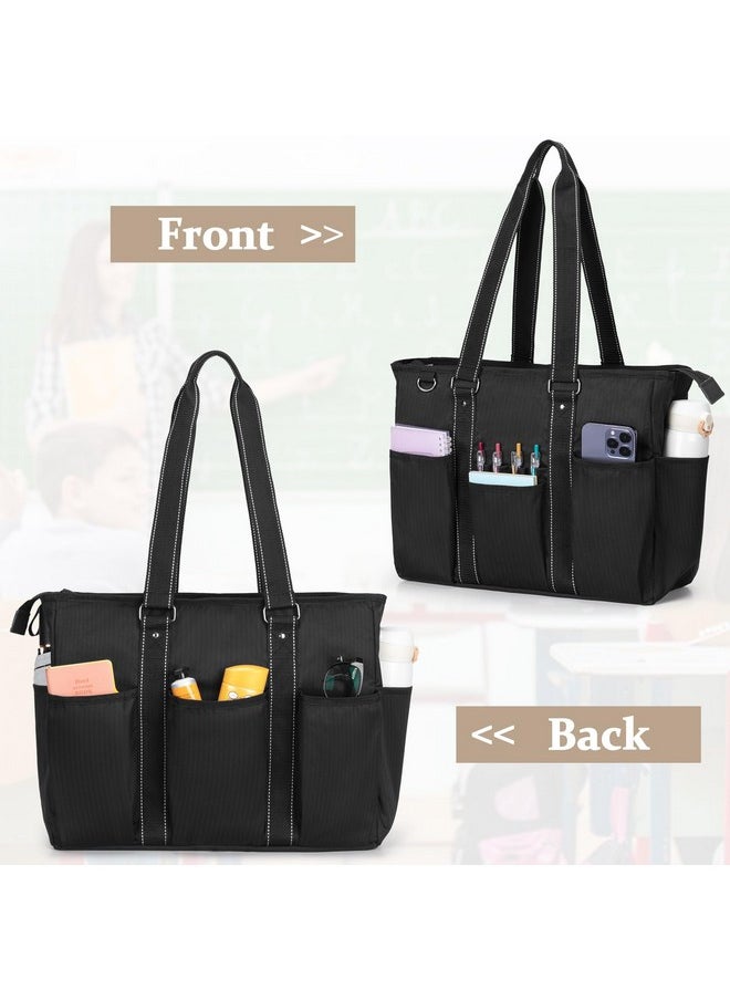 Damero Teacher Tote Bag with Padded Laptop Sleeve, Teacher Work Bag Utility Bag for Office, Travel or Business, Black
